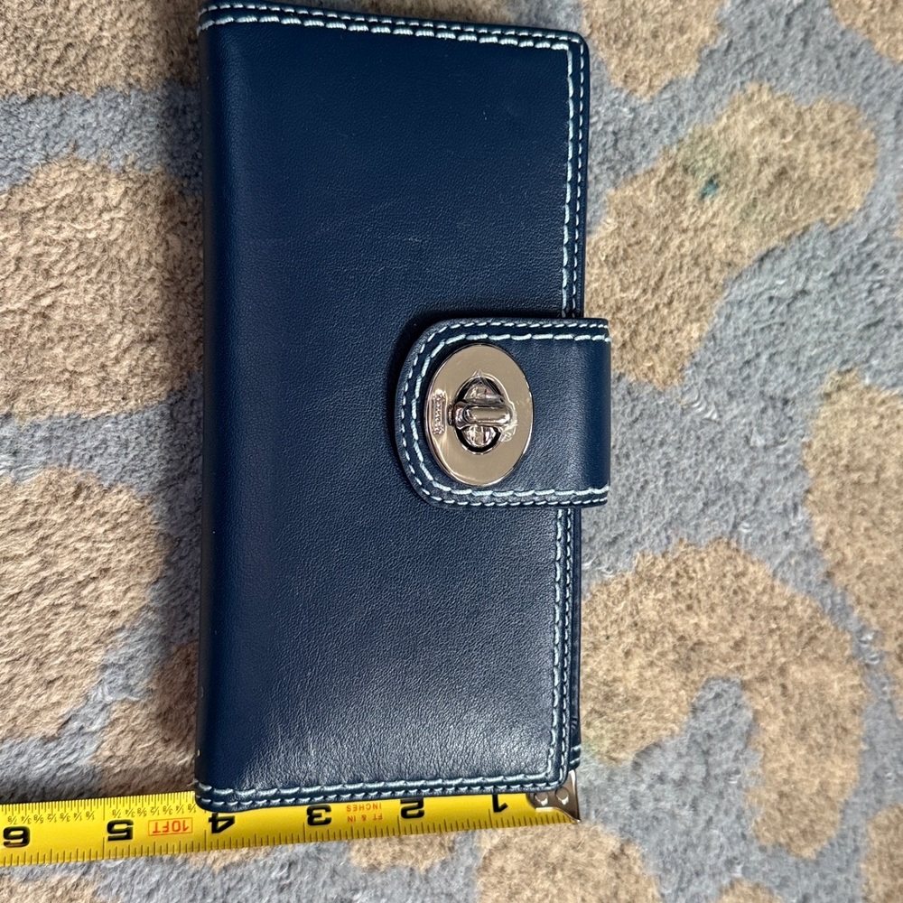 Coach Navy Leather Wallet with light grey Stitching